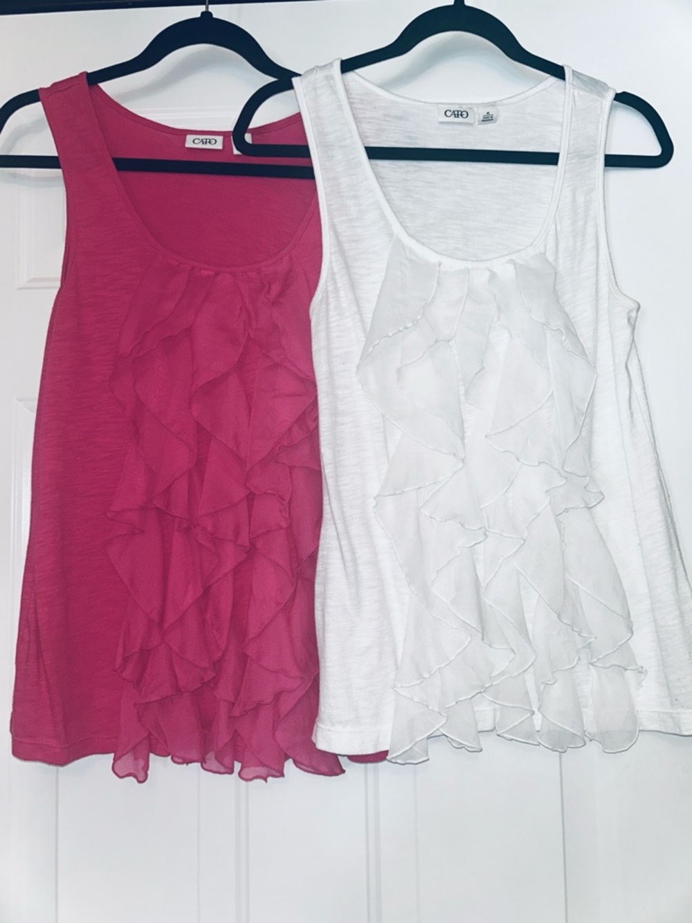 Women's Ruffle Tank Tops M Hot Pink White Feminine Lagenlook Flirty